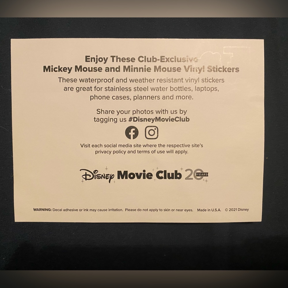 Disney Stickers Exclusive Disney Movie Club Mickey & Minnie Mouse - Picture 2 of 2